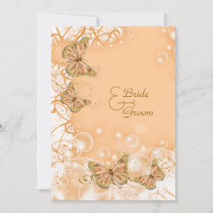 Invitation Mariage or rose fiançailles anniversaire doré pêch