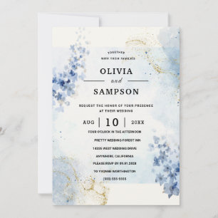 Invitation Mariage Or Rose Pâle Bourgogne Bleu