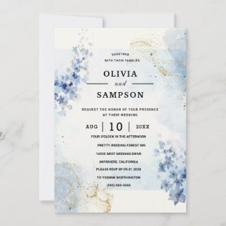 Invitation Mariage Or Rose Pâle Bourgogne Bleu