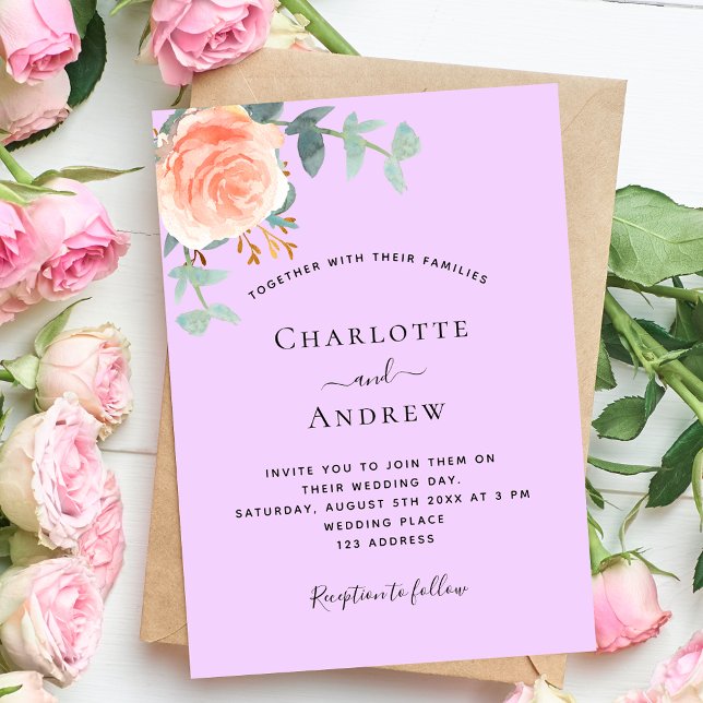 Invitation mariage or rose violet violet vert  (Créateur téléchargé)