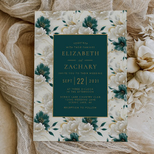 Invitation Mariage or Turquoise floral délicat