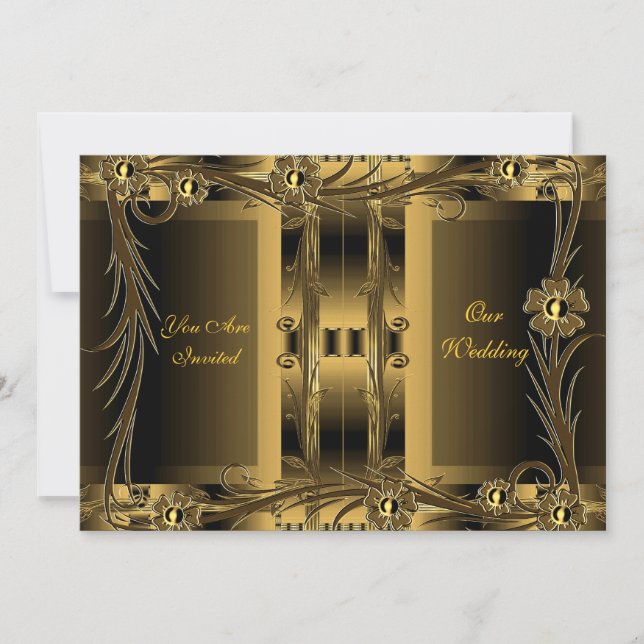 Invitation Mariage Or Vieil Art Déco Floral (Devant)