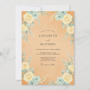 Invitation Mariage Orange Aqua Rose