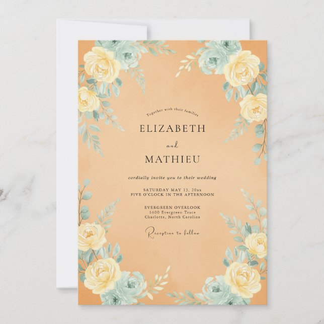 Invitation Mariage Orange Aqua Rose (Devant)