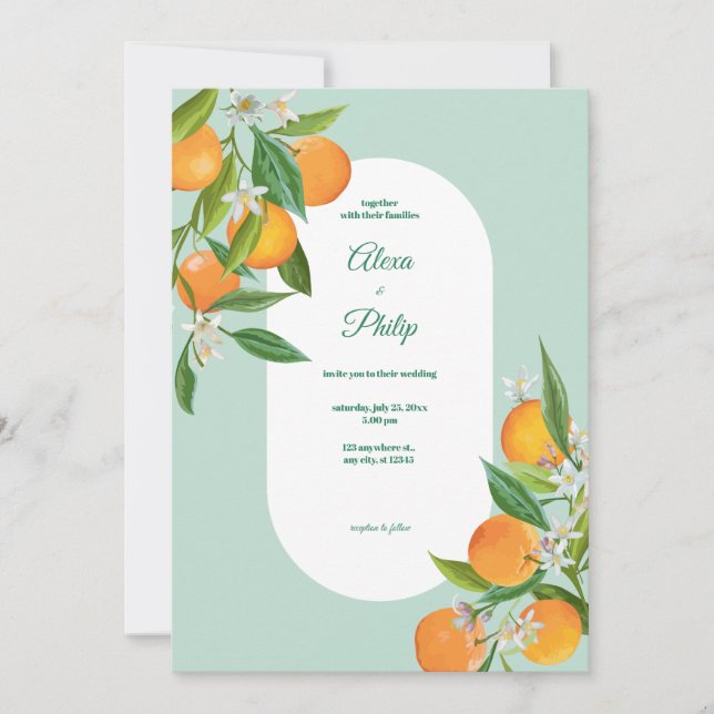 Invitation Mariage orange aquarelle (Devant)