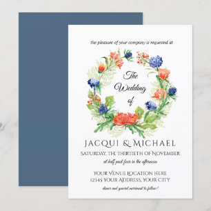 Invitation Mariage orange bleu de guirlande de chardon de