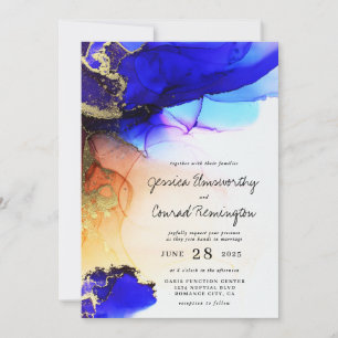 Invitation Mariage orange bleu moderne