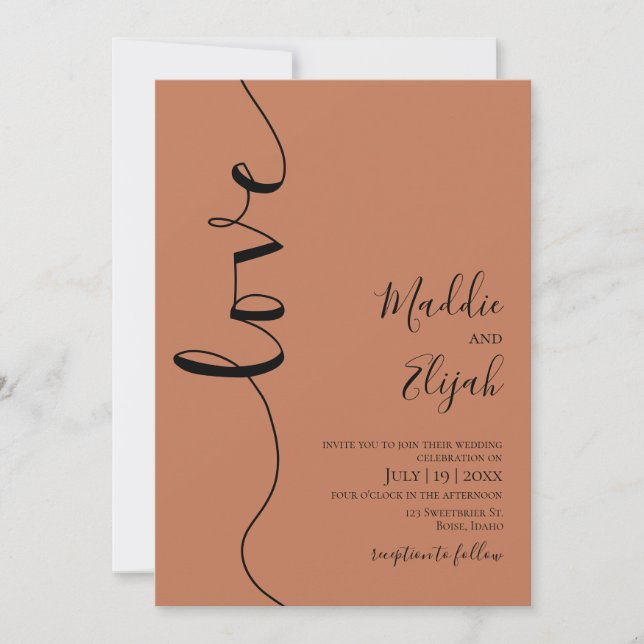 Invitation Mariage, Orange Brûlé, Élégant, Simple, Typographi (Devant)
