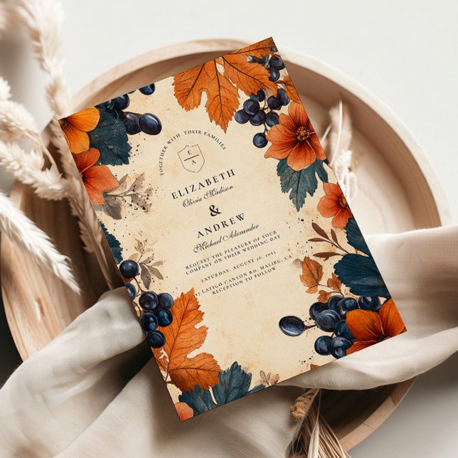 Invitation Mariage Orange Brûlé et Baies Navy (Créateur téléchargé)