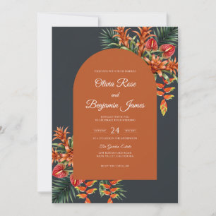 Invitation Mariage Orange Brûlé Tropical Poussiéreux Eucalypt