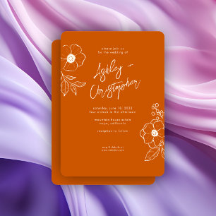 Invitation Mariage orange brulé végétal minimal