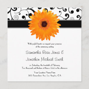 Invitation Mariage orange de conception de rouleau de noir de