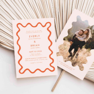 Invitation Mariage orange de ligne de trait de main glissante