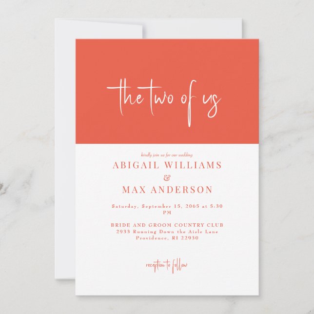 Invitation Mariage Orange et Blanc à Deux (Devant)