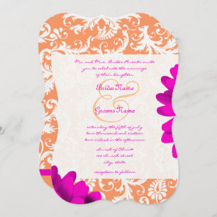 Invitation Mariage orange et Fuchsia rose Gerber Daisy