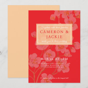 Invitation Mariage Orange Fleur de Cerisier Chinoise