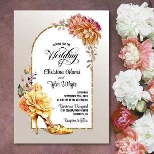 Invitation Mariage Orange Gold Floral Arch