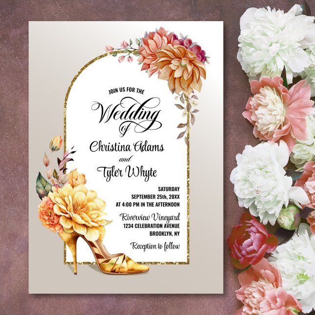 Invitation Mariage Orange Gold Floral Arch (Créateur téléchargé)