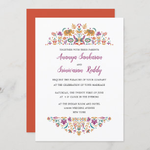 Invitation Mariage orange indien Eléphant Fleur