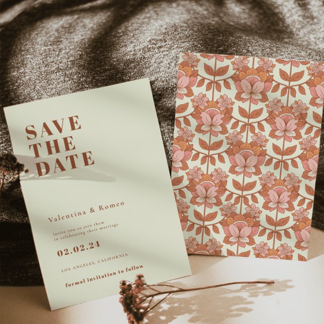 Invitation Mariage Orange inspiré les années 70 Retro Enregis (Créateur téléchargé)