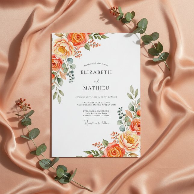 Invitation Mariage Orange Luxuriant Fleurissement (Créateur téléchargé)