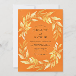 Invitation Mariage Orange Or Lauriers Eucalyptus
