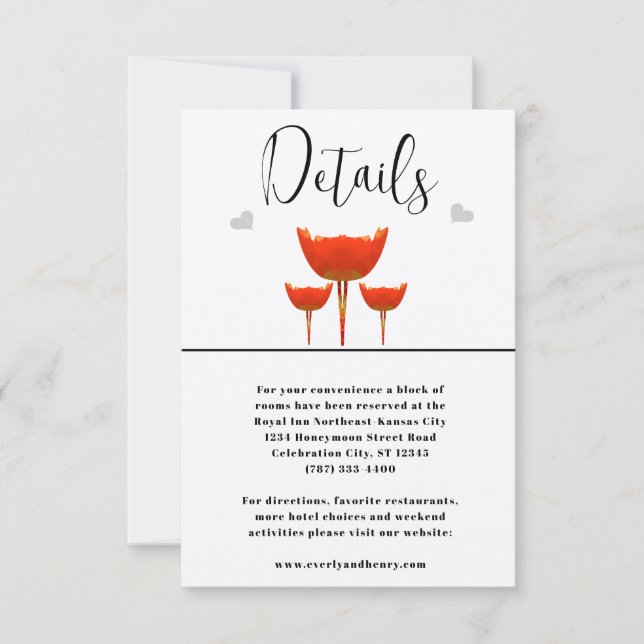 Invitation Mariage Orange Poppy & Hearts (Devant)