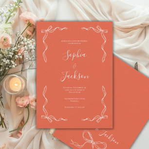 Invitation Mariage Orange Récolte Dessinée à la Main Vintage