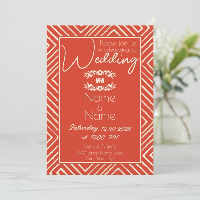 Invitation Mariage Orange tribal africain épicé (Debout devant)