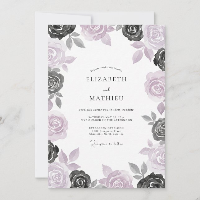 Invitation Mariage Orchidée Ardoise Rose (Devant)