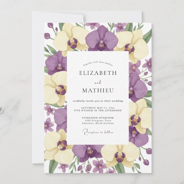 Invitation Mariage Orchidée Beurre Améthyste (Devant)
