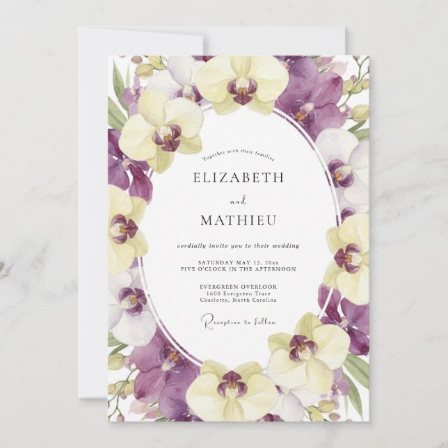 Invitation Mariage Orchidée Crème Violette (Devant)