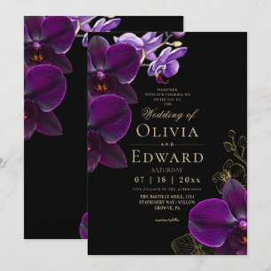 Invitation Mariage Orchidée Fleur Noire Violette Lunatique