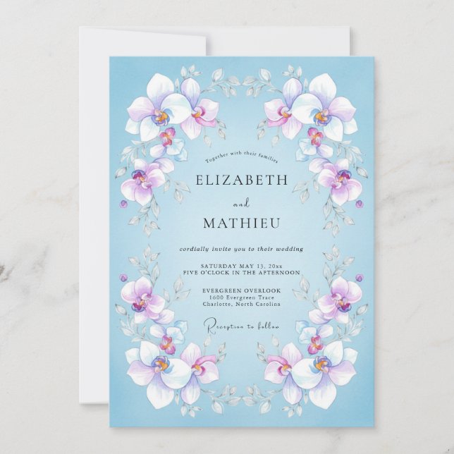 Invitation Mariage Orchidée Lilas Ciel (Devant)
