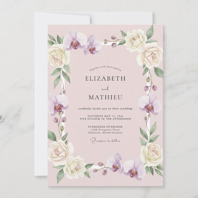 Invitation Mariage Orchidée Lilas Rougeur (Devant)