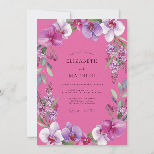 Invitation Mariage Orchidée Magenta Violet (Devant)
