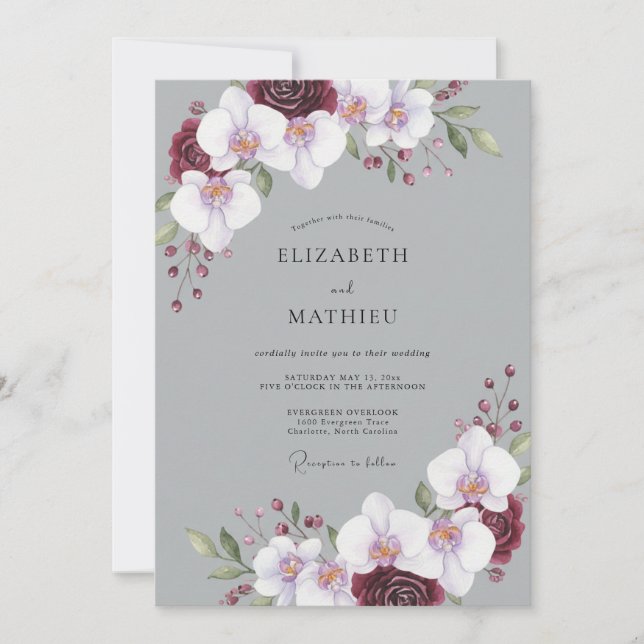 Invitation Mariage Orchidée Marron Gris (Devant)