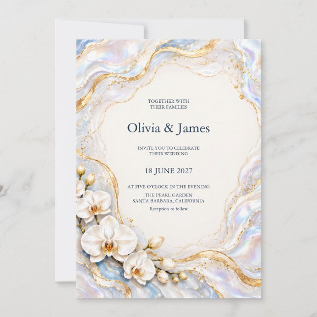 Invitation Mariage Orchidée Pearl Tide (Devant)