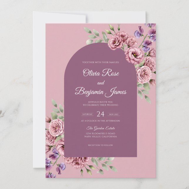 Invitation Mariage Orchidée Rose Plum (Devant)