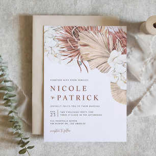 Invitation Mariage Orchidées Boho et Feuilles de Palmier Séch