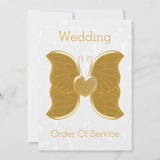 Invitation Mariage Ordre De Service Gold Butterfly Heart (Devant)