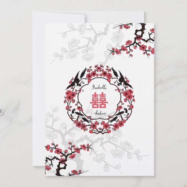 Invitation Mariage oriental cerisier en fleurs (Devant)