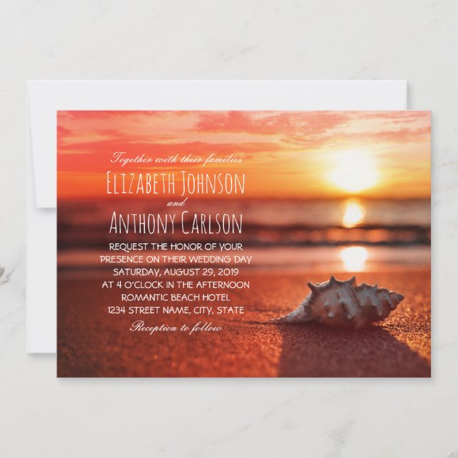 Invitation Mariage orienté de plage de coucher du soleil de (Devant)