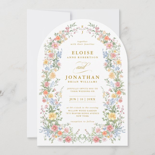 Invitation Mariage Orné de Fleurs Douces de Printemps en Past (Devant)