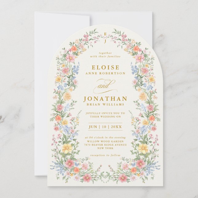 Invitation Mariage Orné de Fleurs Douces de Printemps en Past (Devant)