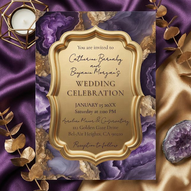 Invitation Mariage Orné de Géode d'Améthyste Pourpre et d'Aga (Créateur téléchargé)
