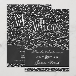 Invitation Mariage Ornement Vintage Craie Noir & Blanc