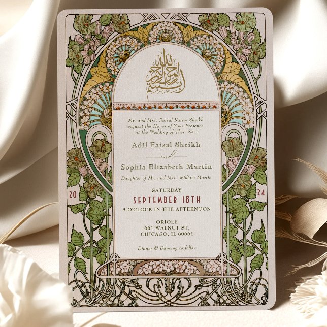 Invitation Mariage ottoman turc islamique vert Sage (Créateur téléchargé)