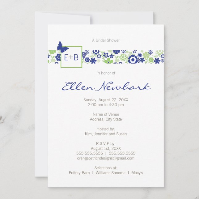 Invitation Mariage ou à la douche nuptiale (Devant)