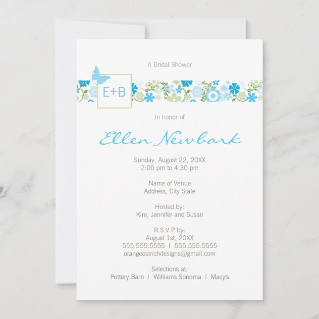Invitation Mariage ou à la douche nuptiale (Devant)